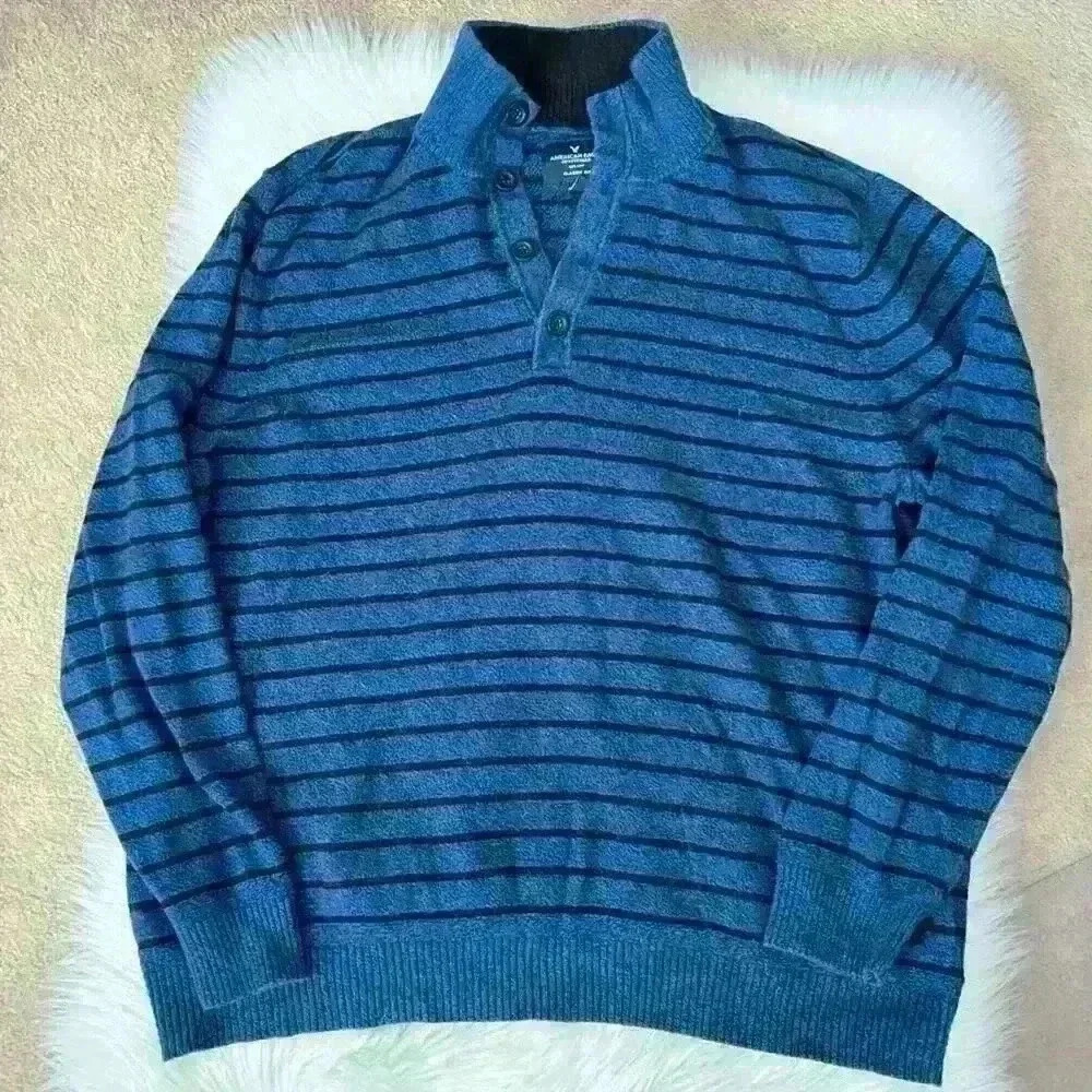 American Eagle Striped Pullover Button Neck Sweater XXL